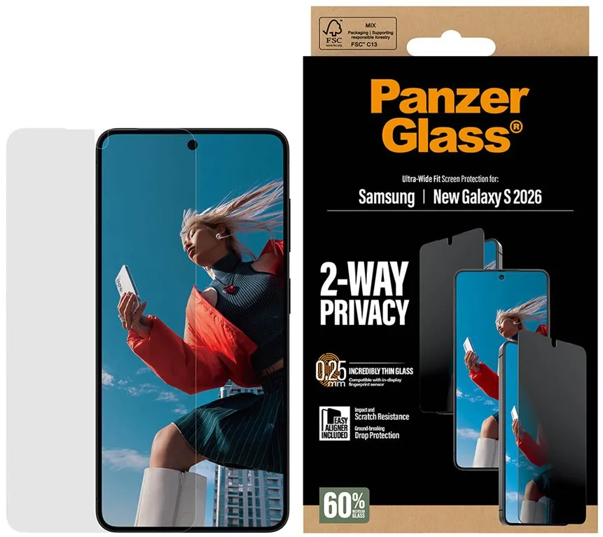 Folie protectie ecran PanzerGlass 2-Way Privacy Ultra-Wide Fit cu EasyAligner Samsung Galaxy S26
