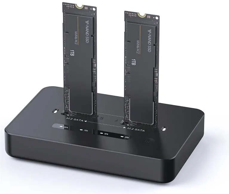 Gembird DD2-U3M2 Desktop dual drive USB Type-C M.2 NVME (and SATA) SSD docking station, black