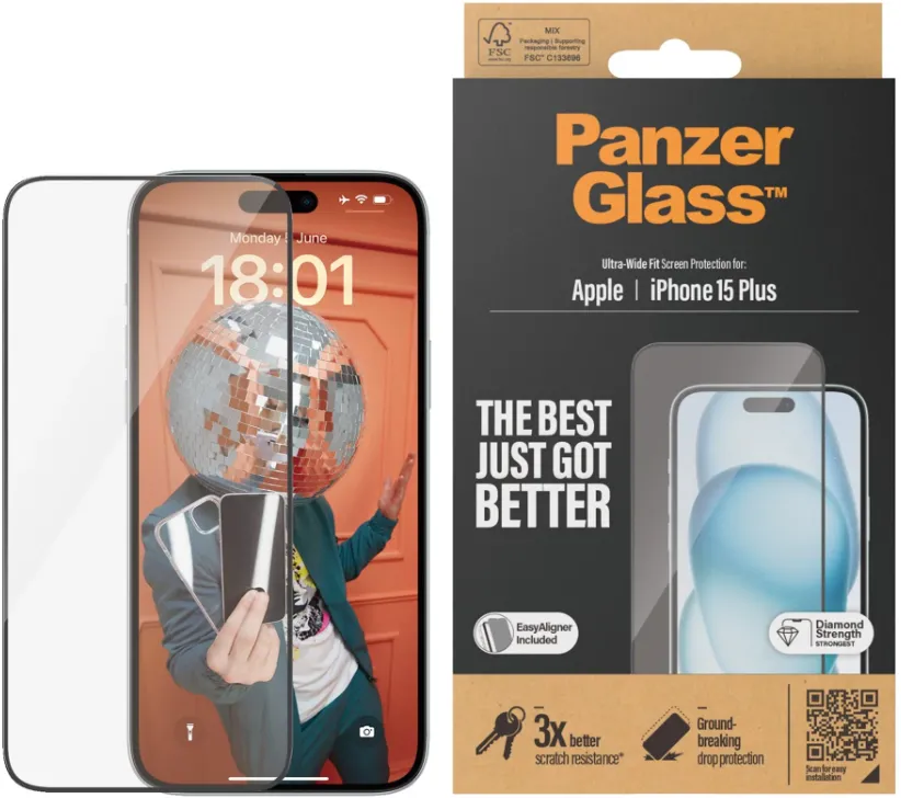 Folie protectie ecran PanzerGlass iPhone 15 Plus 6.7 inch Ultra-Wide Fit cu EasyAligner
