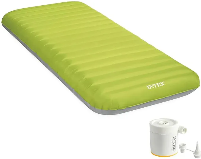 Saltea gonflabila camping Intex Dura Beam, 76x191x17 cm, pompa USB150, verde/gri