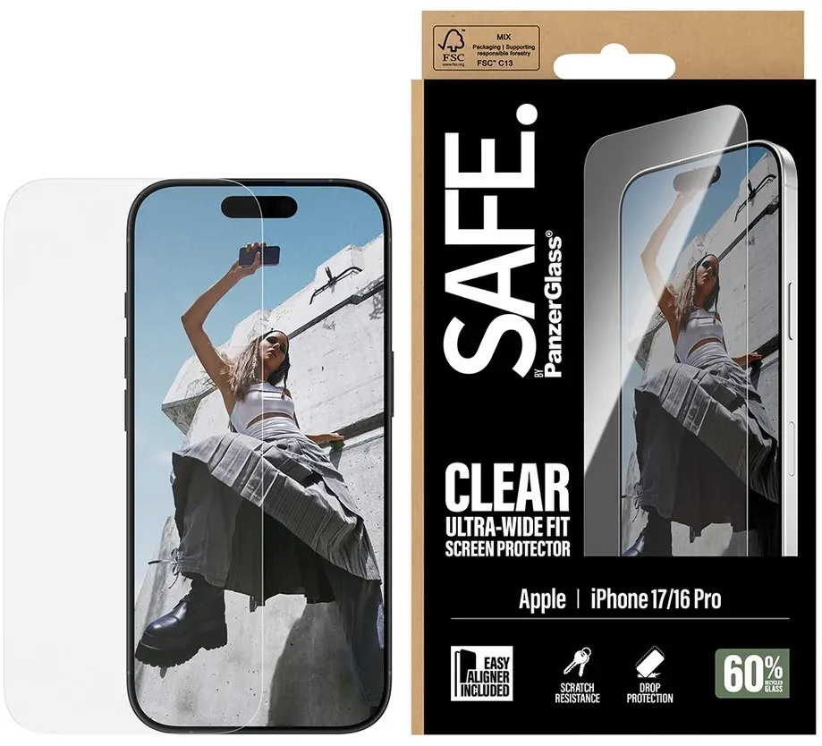 Folie protectie ecran SAFE by PanzerGlass iPhone 2025 6.3 inch / iPhone 16 Pro Ultra-Wide Fit cu EasyAligner