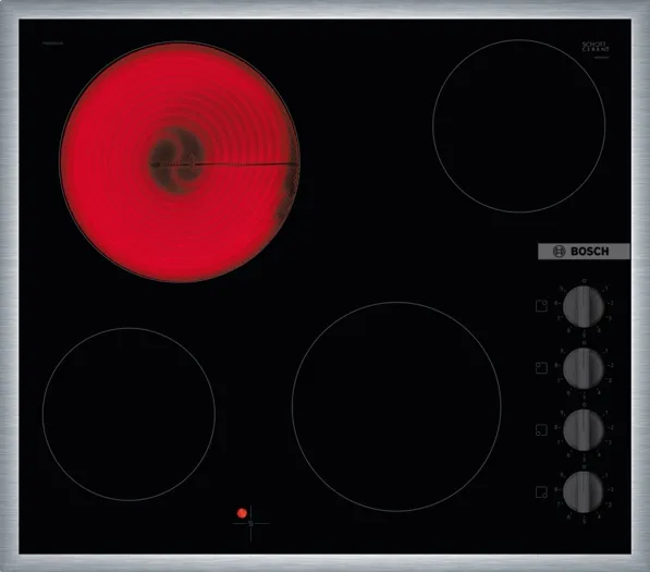 Plita BOSCH  PKE645CA2E Electric Hob, Number of burners/cooking zones 4, Silver e, Width 60 cm, Black