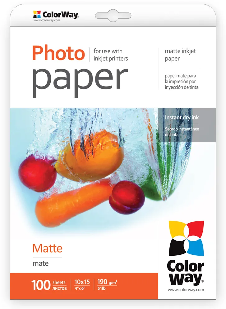 ColorWay Matte Photo Paper, 10x15, 190 g/m2, 100 sheets