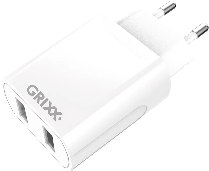 Incarcator priza 220V, GRIXX Optimum - 2 x USB - alb