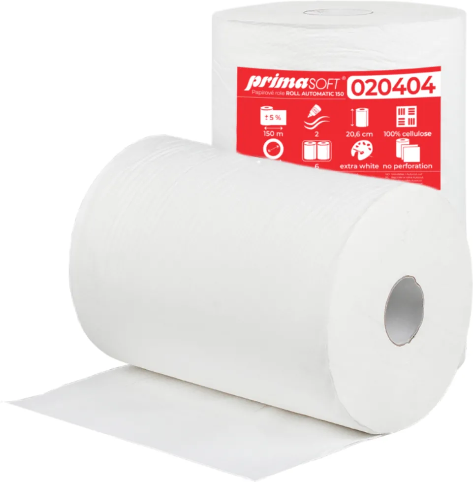 Prosop rola hartie alba, autocut, 150m - 2 straturi (2x20gsm), 6 role/bax, Prima Soft