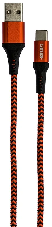 Cablu date GRIXX - USB-C to USB, impletit, lungime 1m - rosu/negru
