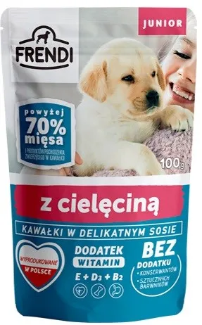 Hrana umeda pentru catei Frendi Junior bucati cu vitel in sos delicat 100 g