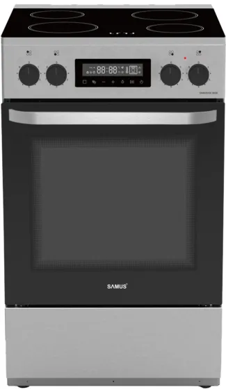 Aragaz SM669VDE INOX, Full electric, 4 zone de gatit vitroceramice, 59 L, 11 Functii de gatire, Inox