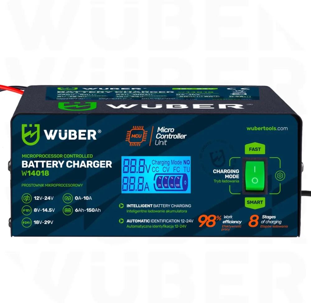 Microprocessor-controlled car battery charger 10 A 6–150 Ah 2–24 V W14018 WUBER