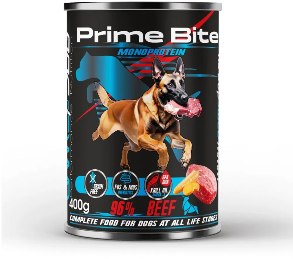 PRIME BITE Monoprotein Beef with carrots - wet dog food - 400g