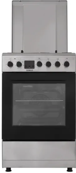 Aragaz Samus SM563AENS INOX, 4 arzatoare pe gaz, cuptor electric, Cuptor cu 7 functii, 43 l, clasa A, grill, Inox