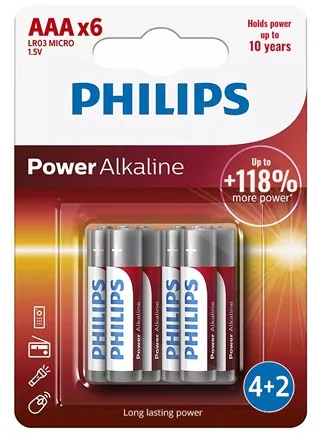 BATERIE POWER ALKALINE LR3 AAA BLISTER 6 BUC PHILIPS