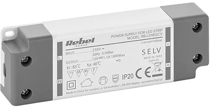 ALIMENTATOR BANDA LED IP20 12V 1.5A 18W REBEL