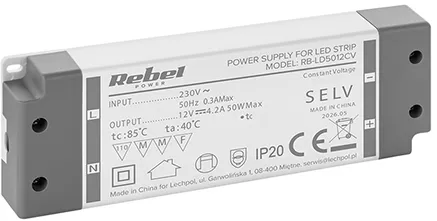 ALIMENTATOR BANDA LED IP20 12V 4.2A 50W REBEL