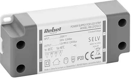 ALIMENTATOR BANDA LED IP20 12V 1A 12W REBEL