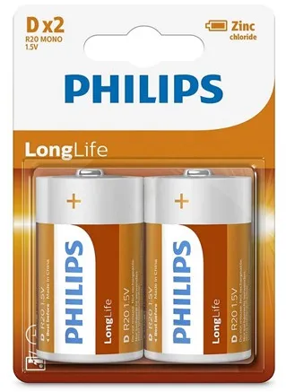 BATERIE LONGLIFE R20 D BLISTER 2 BUC PHILIPS