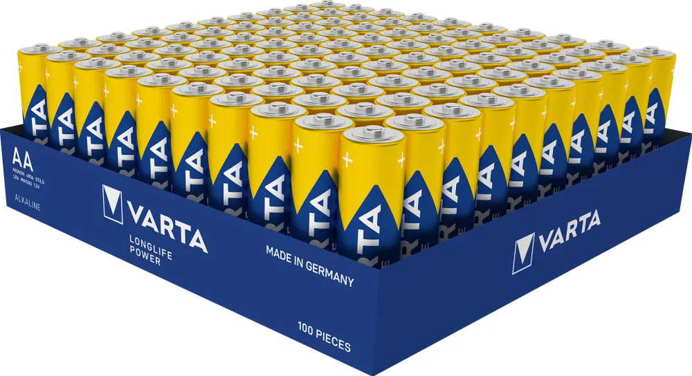 VARTA Longlife Power Battery LR06 Tray, AA (Mignon) 100 pieces