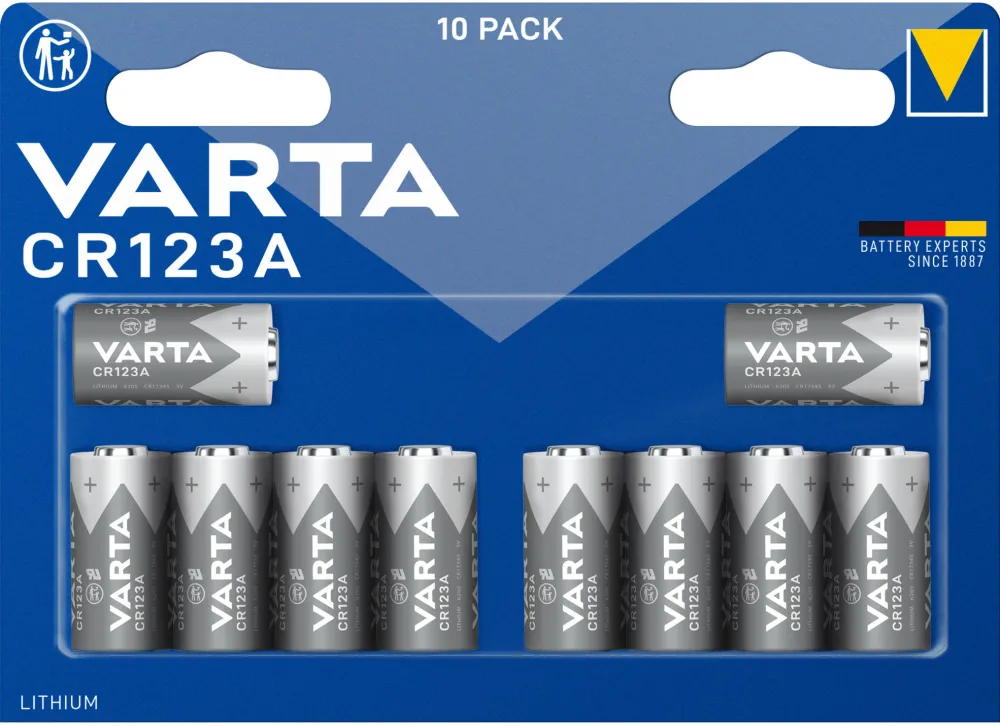 Varta Lithium Cylindrical Battery CR123A 3V, CR17345 (10 pieces)