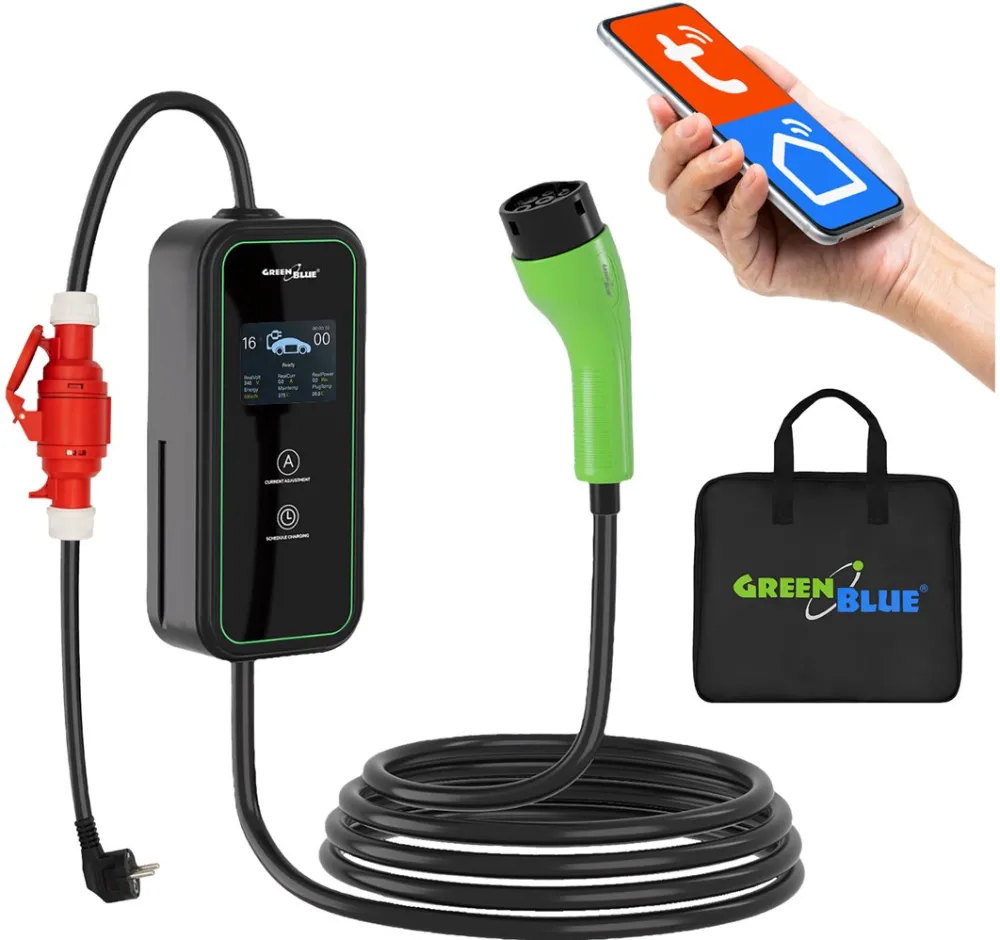 Incarcator portabil masini electrice GREENBLUE GB1100 Type 2 11 kW trifazat IP65 6.8 m