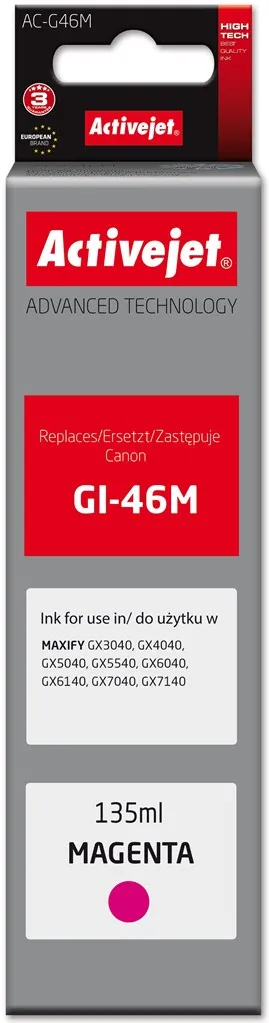 Activejet AC-G46M Ink cartridge for Canon printers, Replacement for Canon GI-46M; Supreme; 135 ml; magenta