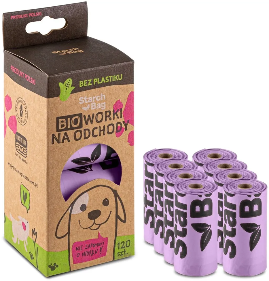 STARCHBAG BIO compostable poop bags lilac – 8x15 pcs