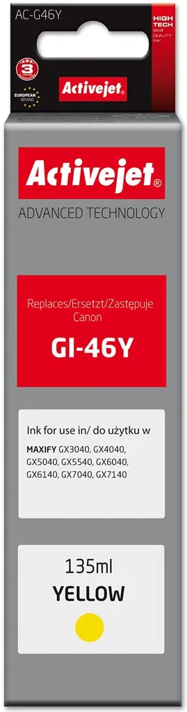 Activejet AC-G46Y Ink cartridge for Canon printers, replacement for Canon GI-46Y; Supreme; 135 ml; yellow