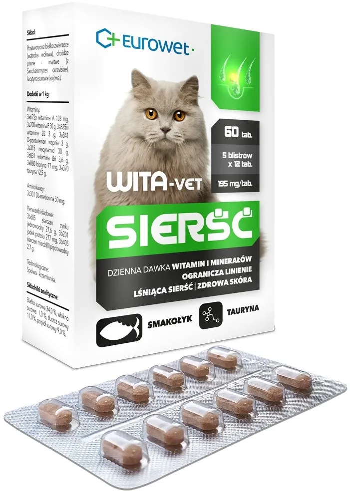 EUROWET Wita-Vet Coat - supplements for cats - 60 tablets
