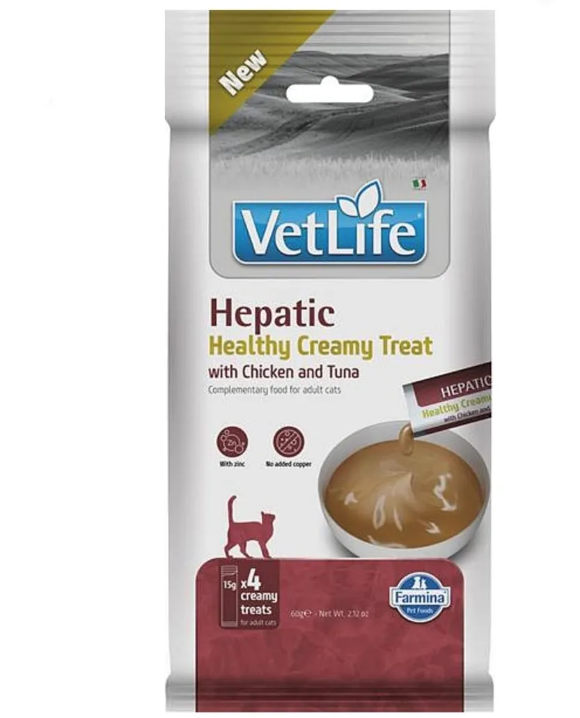 FARMINA Vet Life Cat Hepatic Creamy treat with Chicken & Tuna box – cat treat – 4x15g