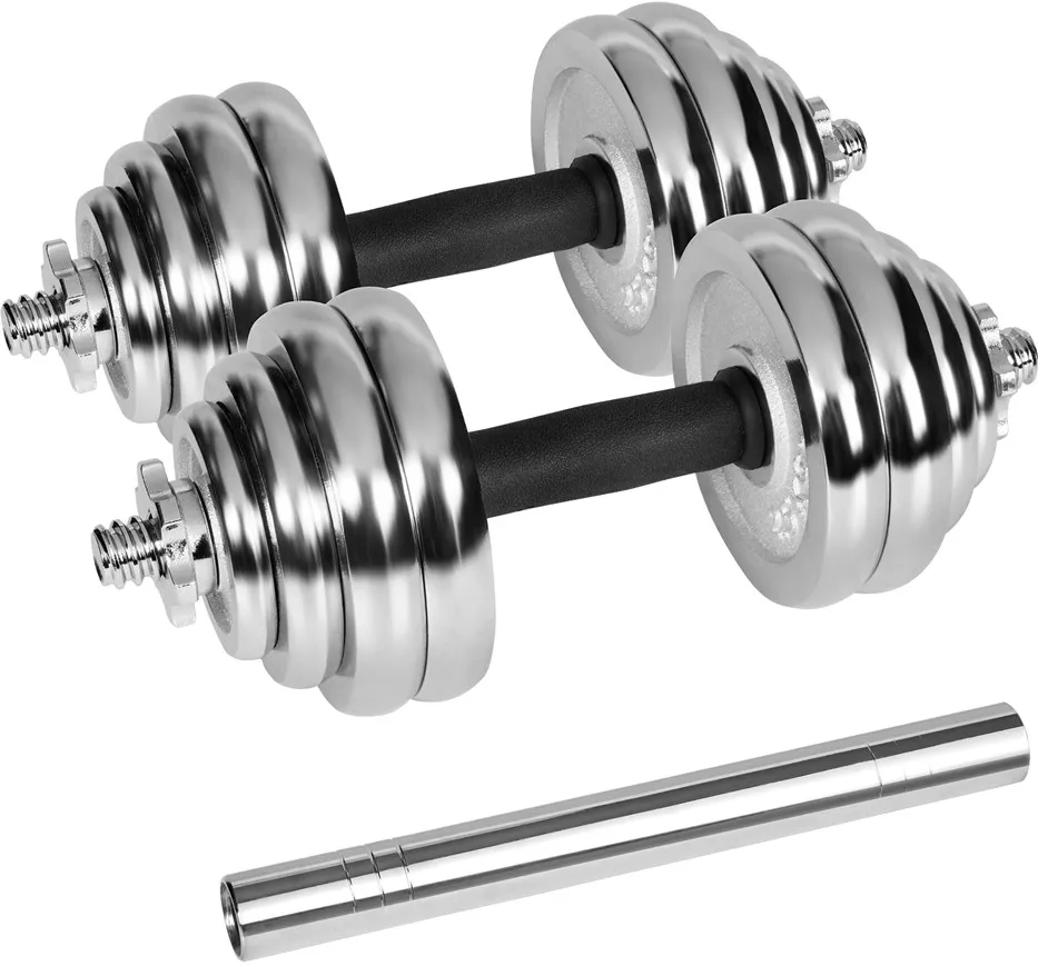 REBEL ACTIVE Chrome Adjustable Dumbbells in a Case 30 kg with Barbell