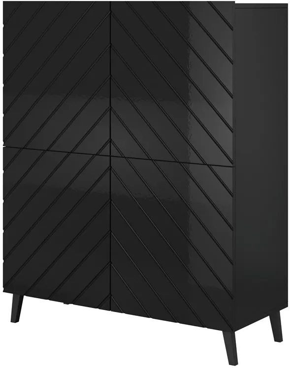 Raft cu usi Cama MEBLE ABETO negru, negru lucios 100.5 x 40 x 121.5 cm