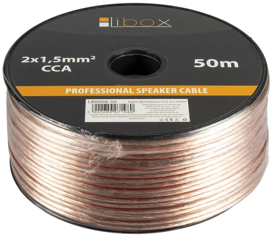 Libox Kabel głośnikowy 2x1,50mm LB0008-50 audio cable 50 m Transparent