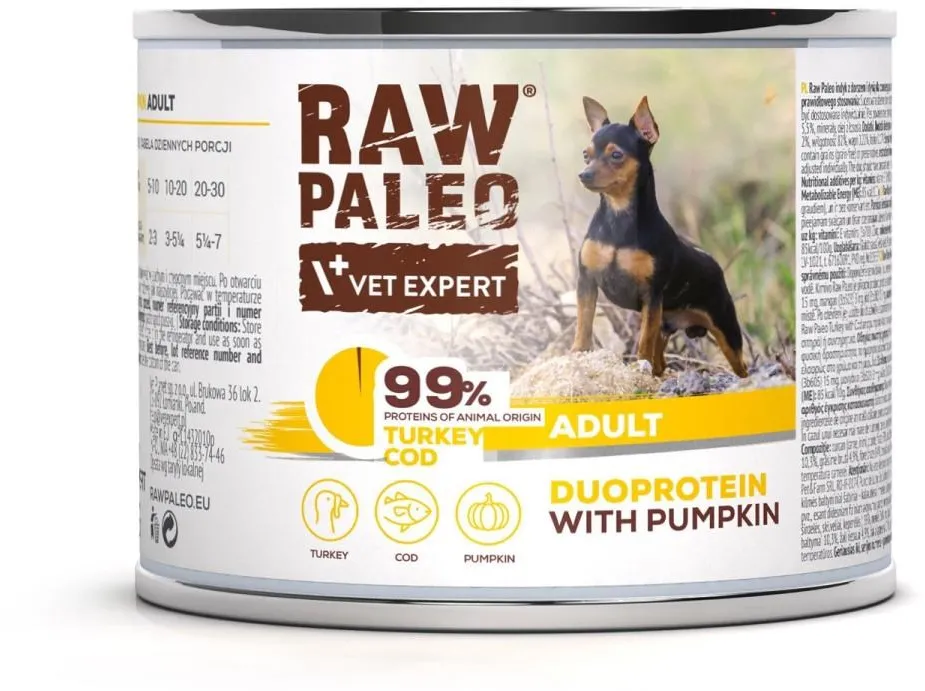 VETEXPERT Raw Paleo Duoprotein Turkey & Cod Adult - wet dog food - 200g