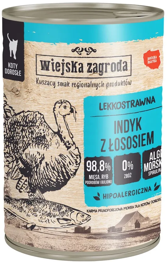 WIEJSKA ZAGRODA Turkey with salmon - wet cat food - 400g