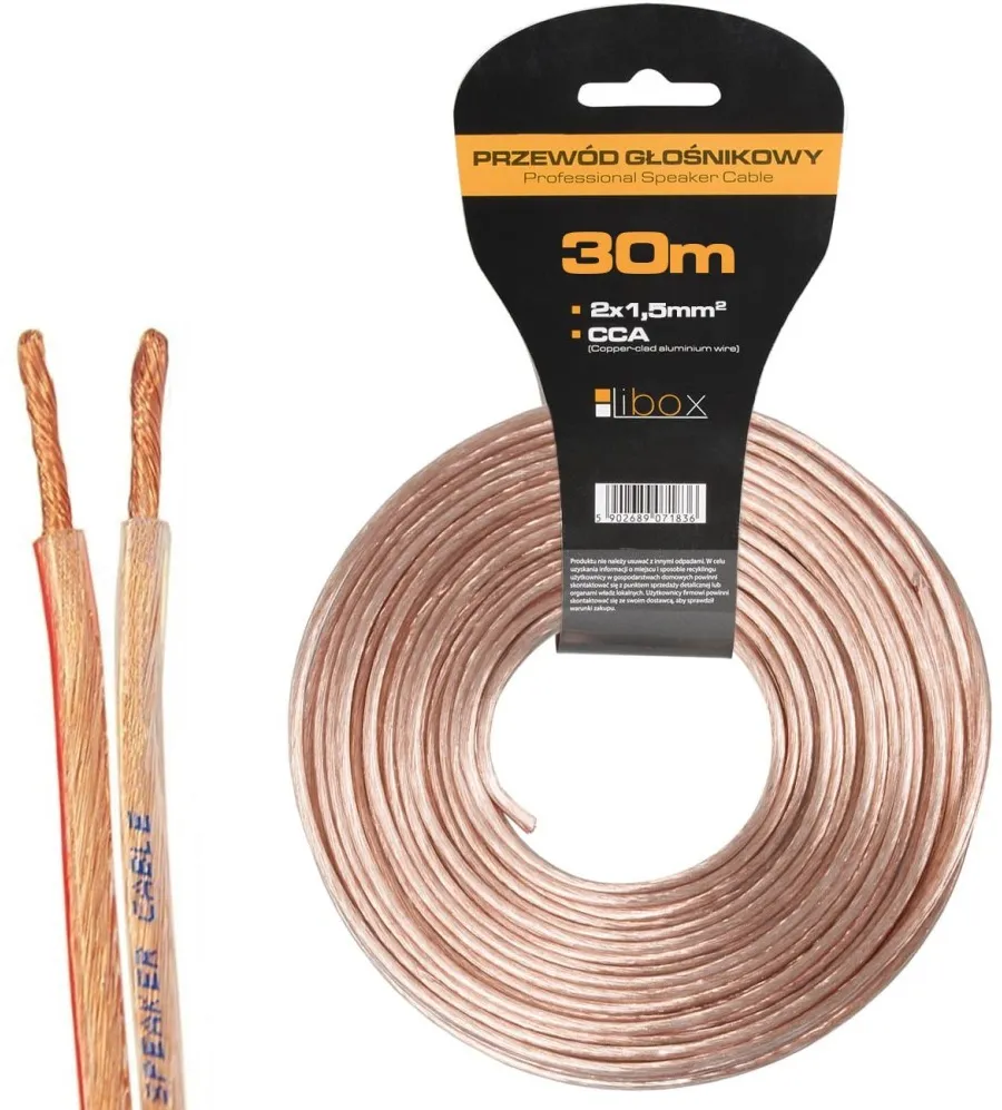 Libox Kabel głośnikowy 2x1,50mm LB0008-30 audio cable 30 m Transparent
