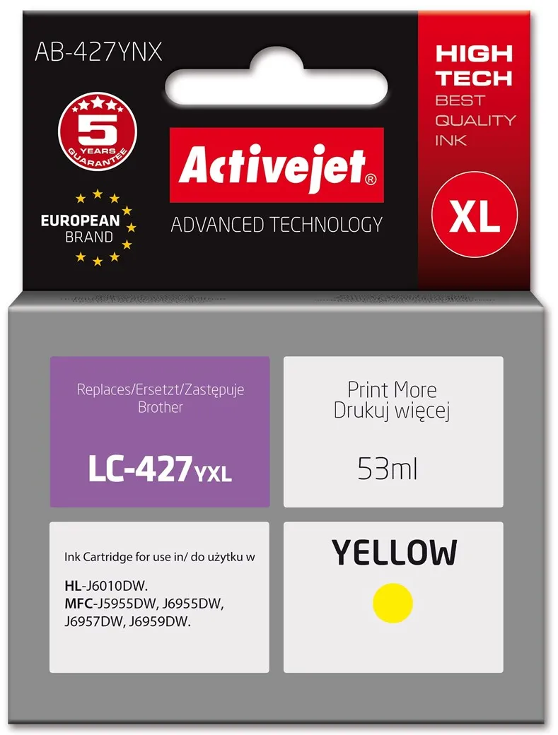 Cartus cerneala ACTIVEJET AB-427YNX compatibil Brother LC-427YXL 53 ml galben