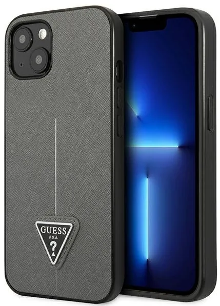Husa Guess GUHCP14SPSATLG Saffiano Triangle Logo pentru iPhone 14 6,1" argintiu