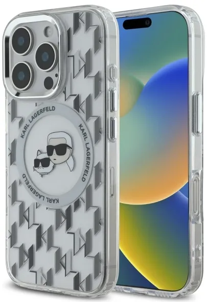 Karl Lagerfeld IML Monogram Karl & Choupette Head MagSafe iPhone 16 Pro Case - Clear