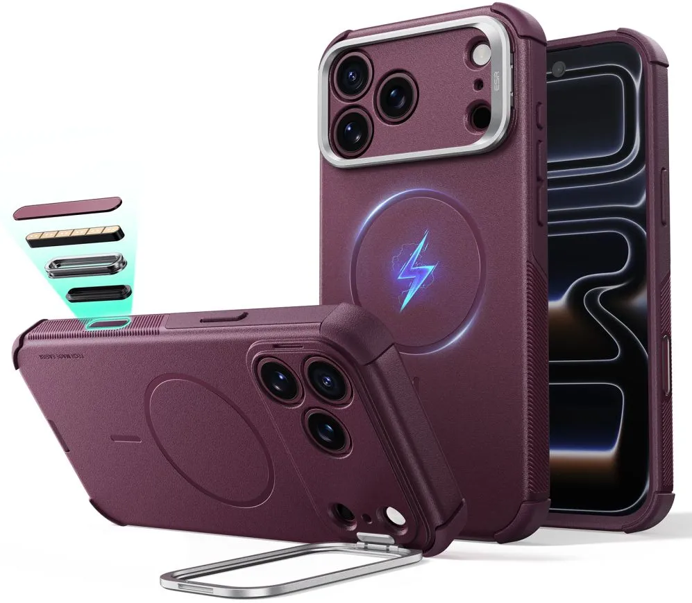 ESR Cyber ​​Tough Kickstand MagSafe case for iPhone 18 Pro Max / 17 Pro Max - dark cherry