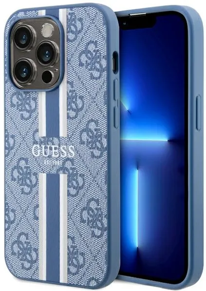 Husa Guess GUHMP14LP4RPSB 4G Printed Stripes MagSafe iPhone 14 Pro albastru