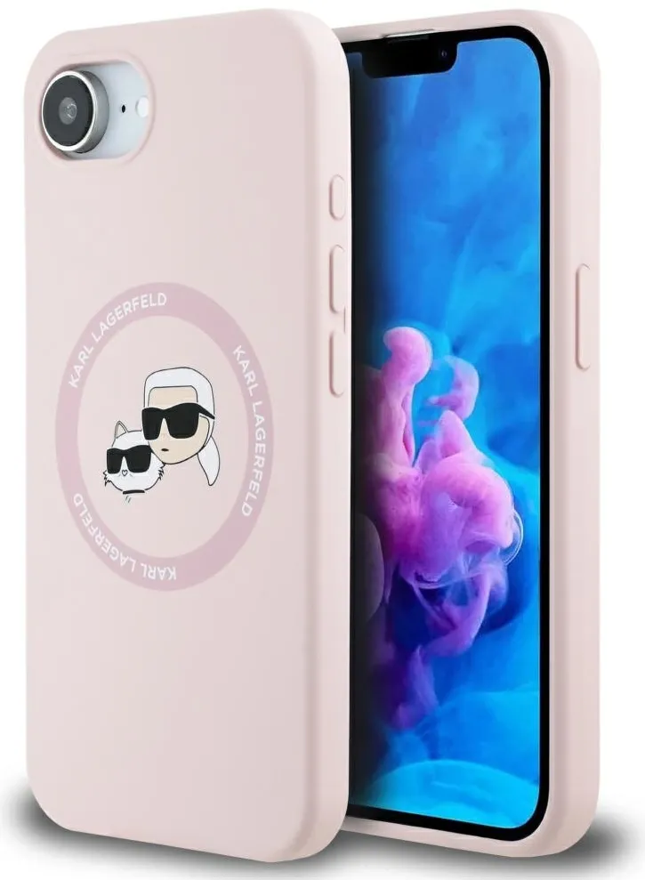 Karl Lagerfeld Silicone Karl&Choupette Heads MagSafe iPhone 16e Case - Pink