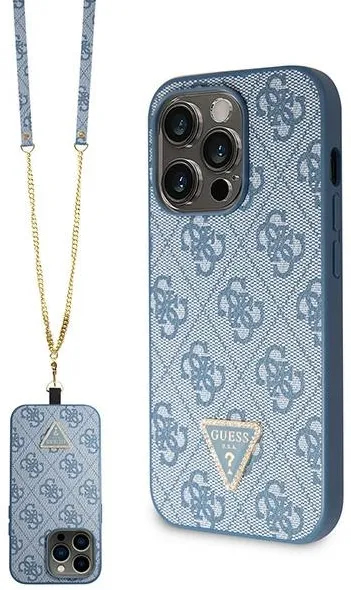 Husa Guess Crossbody 4G Metal Logo cu curea iPhone 14 Pro Max albastru
