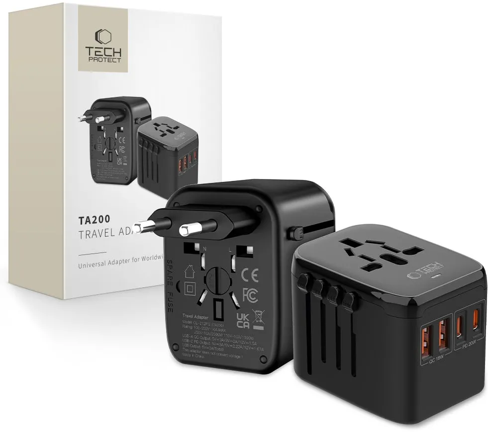 Tech-Protect TA200 EU / UK / US / AU adapter - black