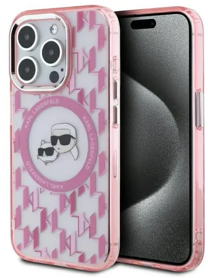 Karl Lagerfeld IML Monogram Karl & Choupette Head MagSafe iPhone 15 Pro Case - Pink