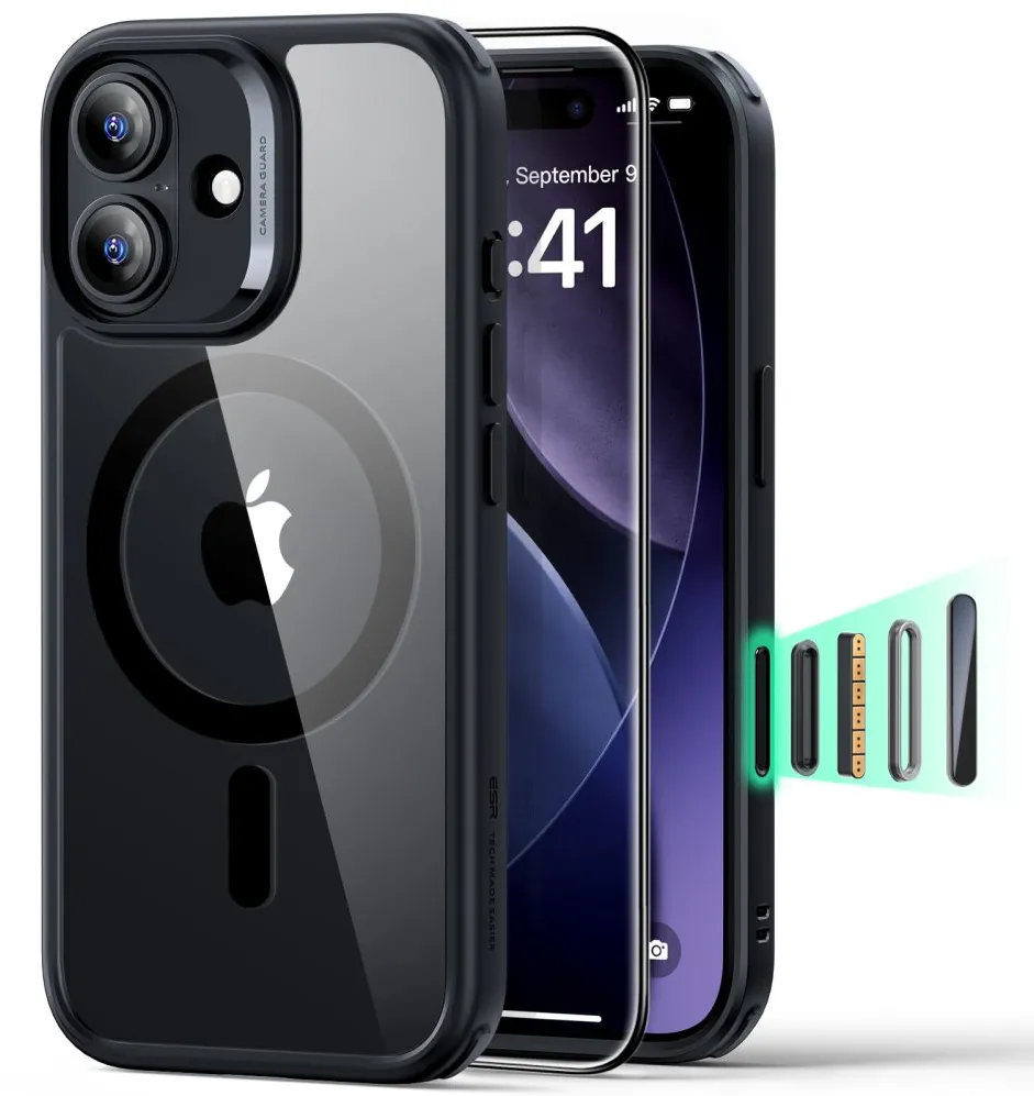 Set husa ESR Classic Hybrid MagSafe + folie sticla securizata iPhone 17 transparent negru