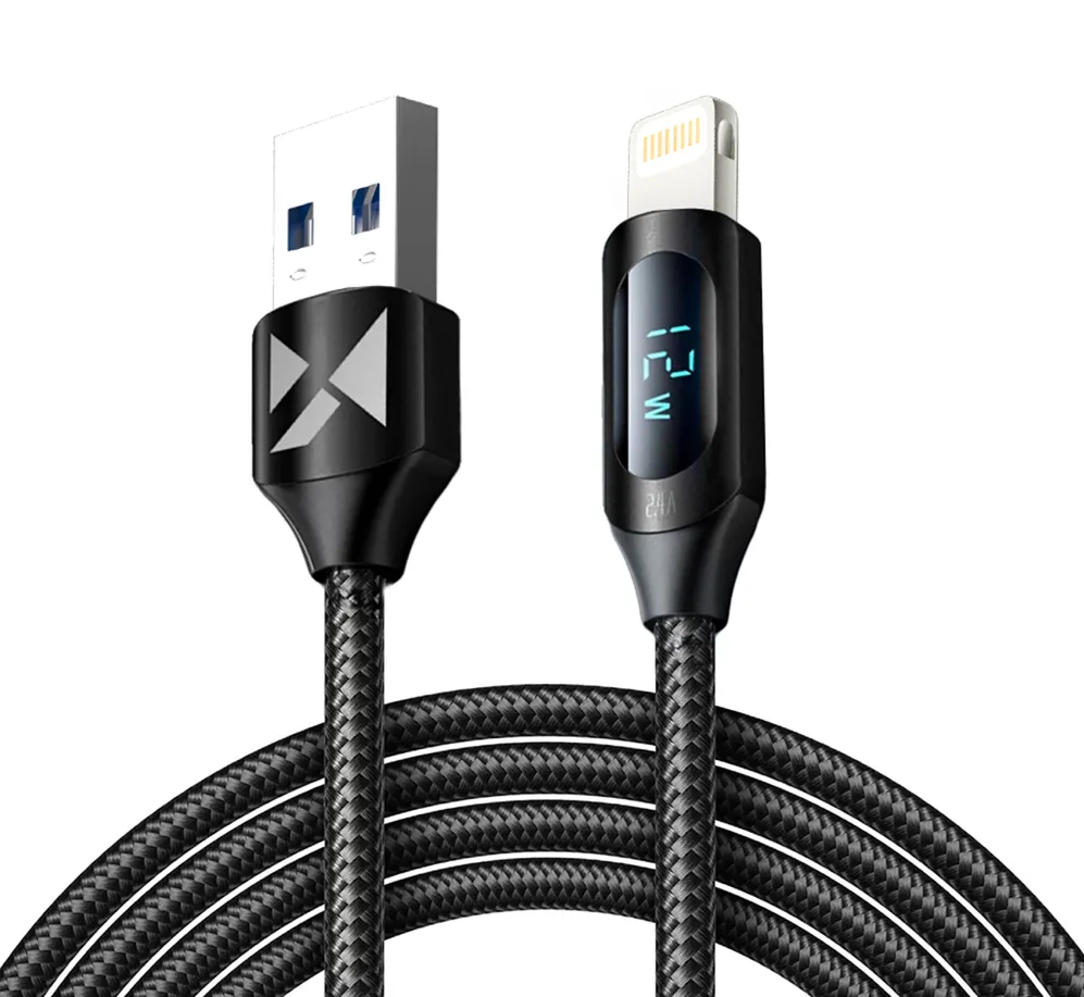 USB-A Cable - Lightning Wozinsky WUALC2 with LED Display 2.4A 2m - Black