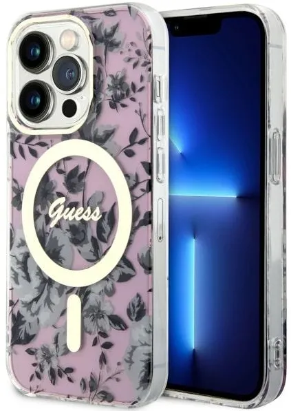 Guess GUHMP14XHCFWSP iPhone 14 Pro Max 6.7" pink/pink hardcase Flower MagSafe