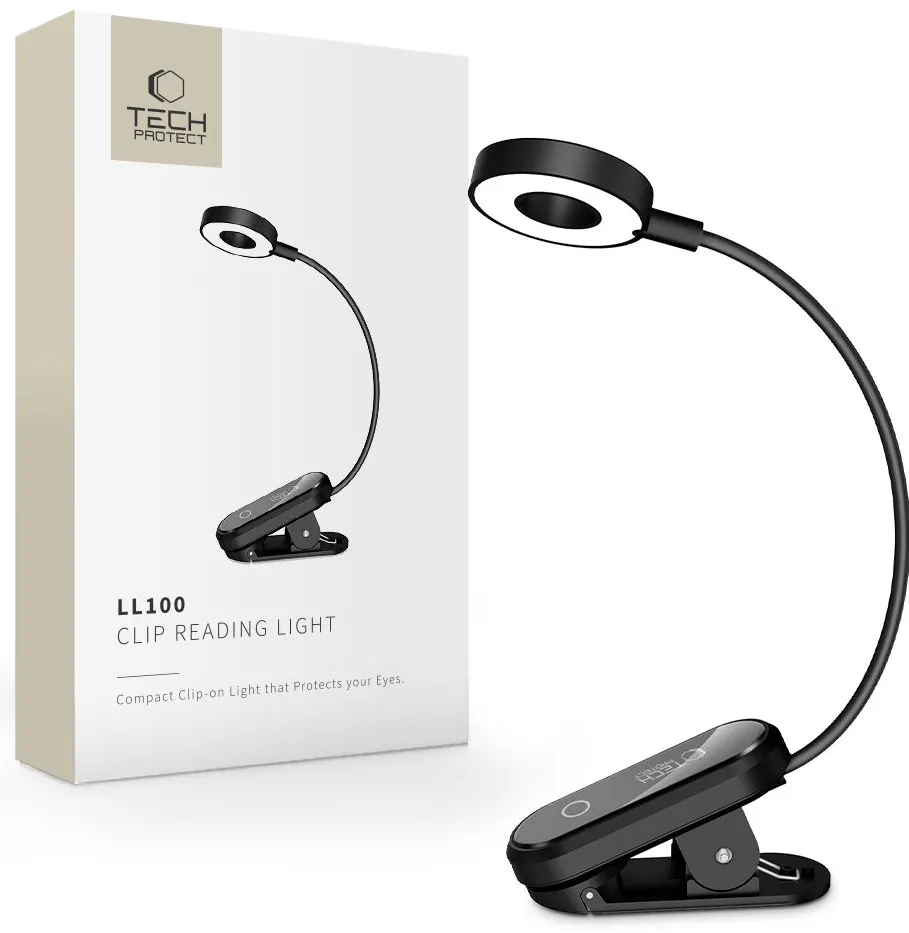 Tech-Protect LL100 Wireless Lamp with Clip + USB-A / USB-C Cable 30 cm - Black