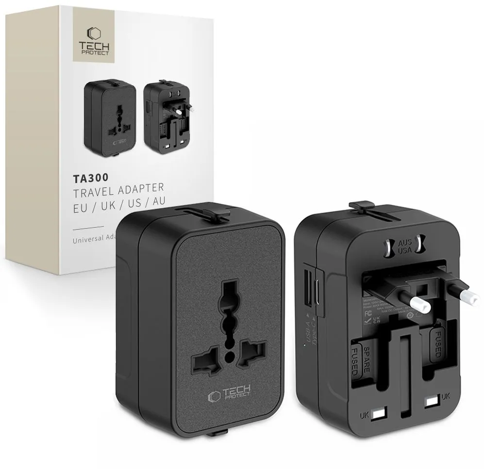 Tech-Protect TA300 Travel Adapter EU / UK / AU - Black