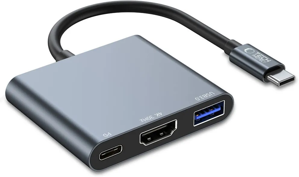 HUB Tech-Protect V1 3in1 USB-C - USB-A 3.0 / USB-C PD 100W / HDMI 4K 30Hz - gray