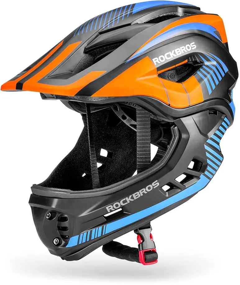 Rockbros TT-32SOBL-S Children's Bike Helmet with Detachable Chin Size S - Black and Orange